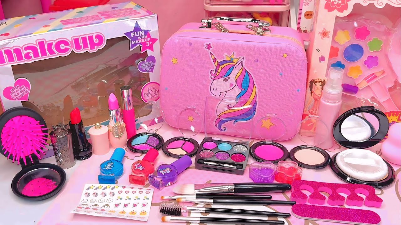 (ASMR) 18 Minutes Satisfying with Unboxing Pink Unicorn Makeup Pallete. Unboxing Makeup Dan Toys