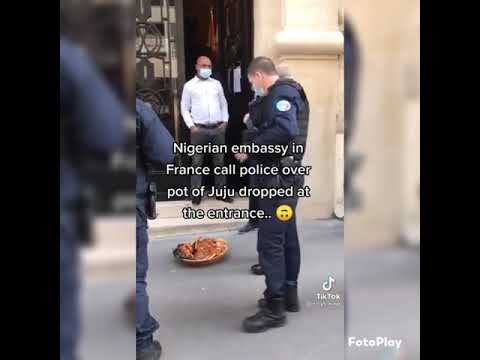 Nigeria Embassy in France calls Police over pot Juju dropped at the entrance.