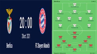 Benfica VS Bayern Munich: Compositions et Remplacements (Ligue des champions groupe E)