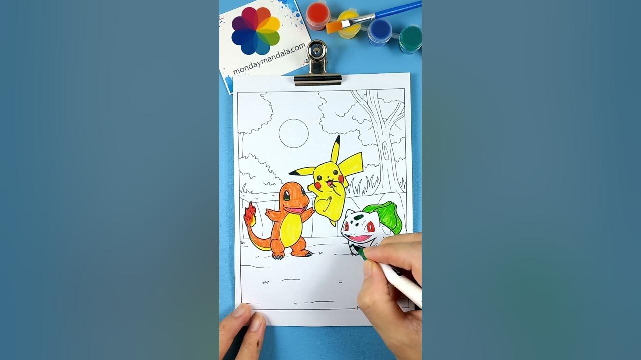 Pokémon coloring book pages for kids speed coloring Pikachu and