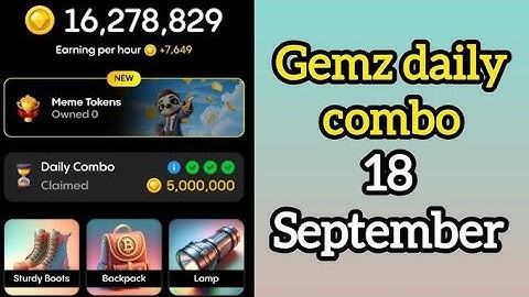 18 September Gemz Daily Combo Today | Gems Daily Combo Card Today | 18 & 19 Sept Daily Combo Gemz