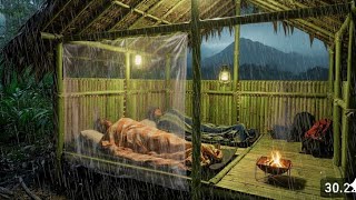 Camping hujan deras!! Membangun shelter bambu dan mancing ikan tidur nyenyak sepanjang malam