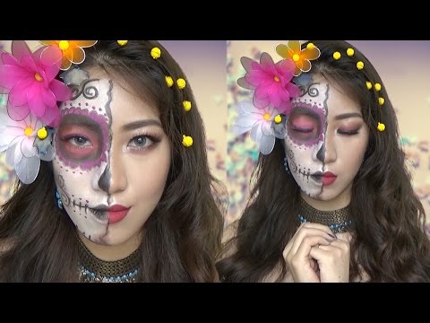 Hoá Trang Đi Chơi Halloween 2016 - Half Sugar Skull [ VANMIU BEAUTY ]