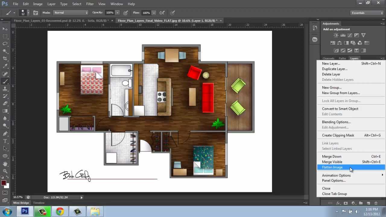 Adobe Photoshop - Rendering a Floor Plan - Part 6 - Finishing Touches - Brooke Godfrey - YouTube