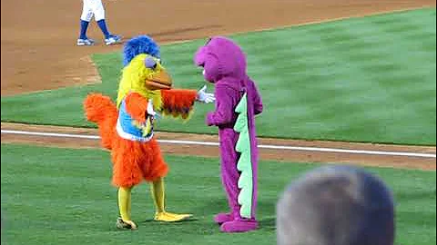 Famous Chicken battles Barney in a dance-off!