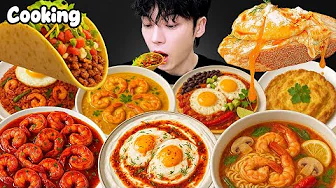 ASMR MUKBANG | BEST COOKING PART 11# CHEETOS TAKIS Fried Chicken, Rice Cake, FIRE noodles recipe thumbnail