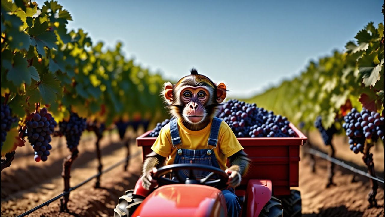 Monkey Ride Tractor Tiny Monkey Drives Giant Tractor & Amazing Harvest Machine ๐๐ - YouTube