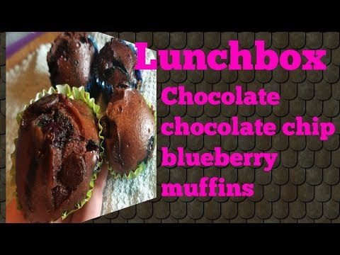 Chocolate, chocolate chip blueberry muffins
