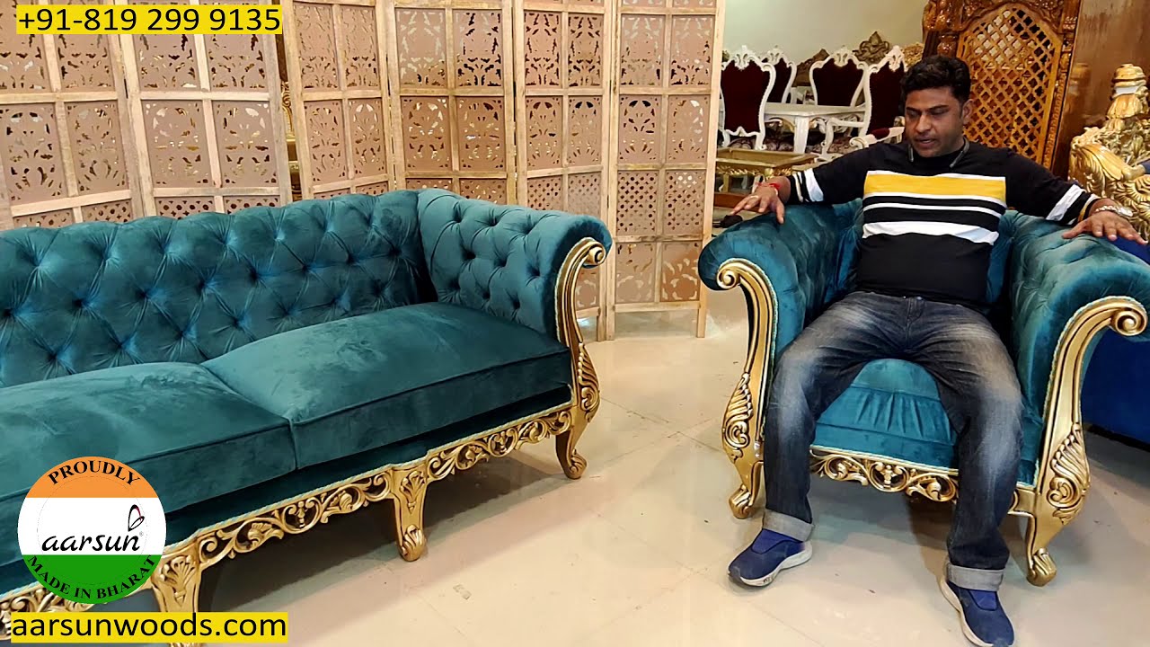 Royal Chesterfield Sofa Set In Gold Royal Chesterfield Sofa Set In Gold, Deep Blue Sofa Set