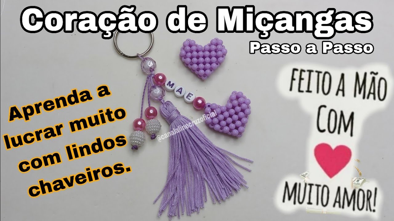 Coração de Miçangas/Pérolas- Passo a Passo Lucre muito com lindos chaveiros. #façavocêmesmo