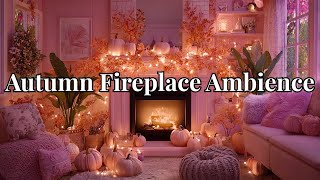🌸🍂 Pink Autumn Fireplace Ambience ✨ Cozy Fall Vibes for Relax & Sleep