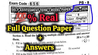 6th 💯ENGLISH SA Term-1 Full Question Paper with Key 🔐| 6th 💯ENGLISH Self Assessment Term-1 Answers🔑🔐