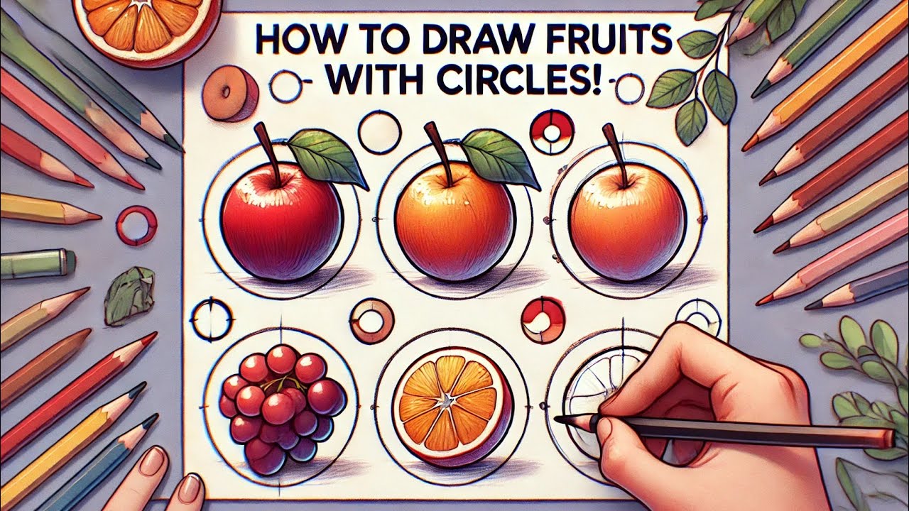 Fruit Rotation Drawing HOW TO DRAW FRUITS (APPLE, ORANGE, POMEGRANATE AND WATERMELON) WITH A ...
