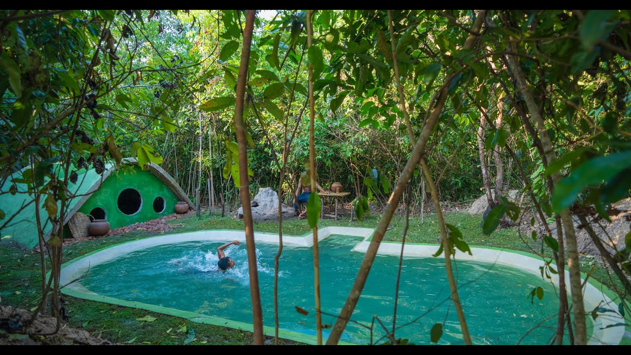 Build The Most Beautiful Jungle Survival Shelter with Swimming Pool by Ancient Skills