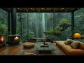 Cozy forest living room ambience with soothing waterfall   rain sounds for meditation deep sleep