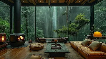 Cozy Forest Living Room Ambience with Soothing Waterfall -  Rain Sounds For Meditation, Deep Sleep