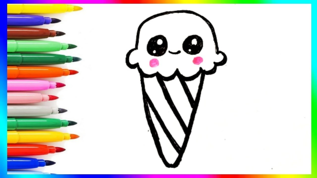 Easy Cone Ice cream drawing for kids🌈🎊 Icecream drawing🔵🟡🔴 kids drawing ...