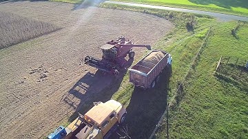 HD Drone video of soybean crop being unloaded