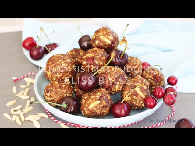 Healthy Christmas Pudding Bliss Balls Video (Gluten free, dairy free, refined sugar free recipe)