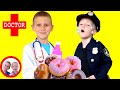 Doctor set toys  to many donuts for sidewalk cop mike and jake pretend play doctor kit  