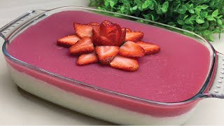 Strawberry Dessert(easy&tasty)|حلى الفراولة البارد من طبقتين لذيذ جداً بمكونات متوفرة يذوب بالفم 