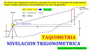 Cálculo de DISTANCIA horizontal, vertical, inclinada, DESNIVEL, PENDIENTE y COTA con TEODOLITO
