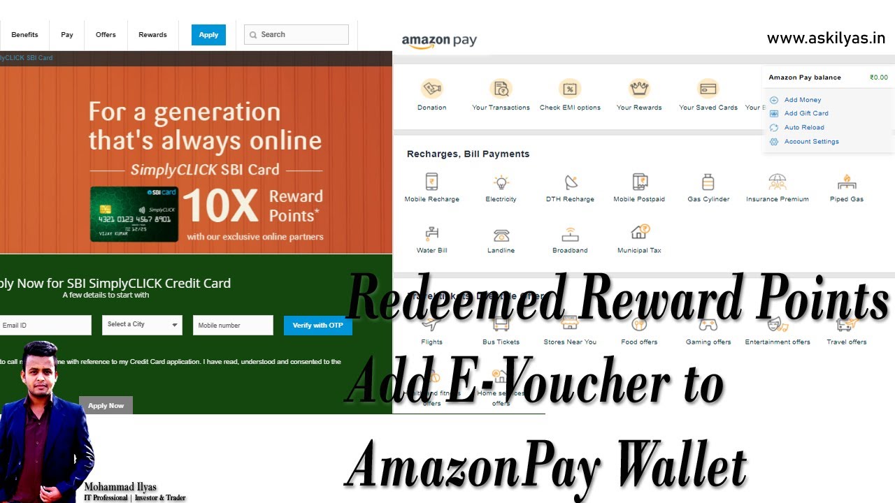 How to Redeem SBI Credit Card Reward Points? | Add redeemed E-Voucher Amazon Pay Wallet ...