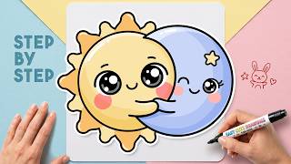 How to Draw a Cute Solar Eclipse Easy - Step by Step for Kids
