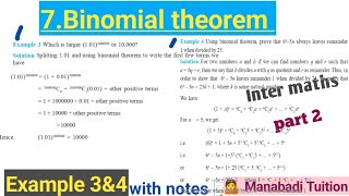 Inter 1st year | Chapter 7|🙋 Binomial theorem| 🤷Example 3&4| part 2|CBSE|NCERT|
