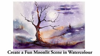 Painting a Night Scene in Watercolour | Loose Atmospheric Landscape Style Demonstration | Full Moon