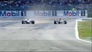 2003 F1 German GP - Nicolas Kiesa (Minardi) almost loose it in front of Montoya on the final corner