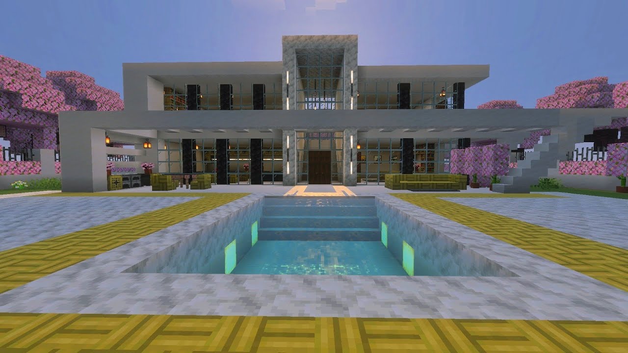 How to build Modern mansion in minecraft tutorial - YouTube