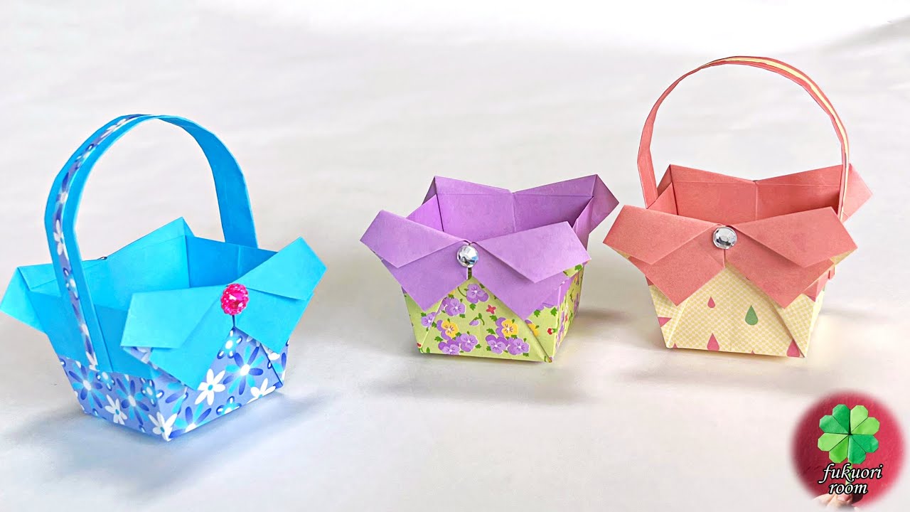 【折り紙】リボン付きの可愛い箱（バスケット） 小物入れ・キャンディボックスに / fukuoriroom