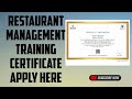 Restaurant Management Training Certificate Kese Apply Kare | Restaurant Training Certificate Apply |