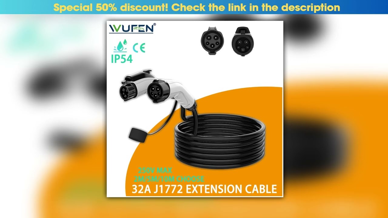 WUFEN 32A 2M5M10M Electric Vehicle J1772 Extension Cord Charging J1772 female plug to Type1 male