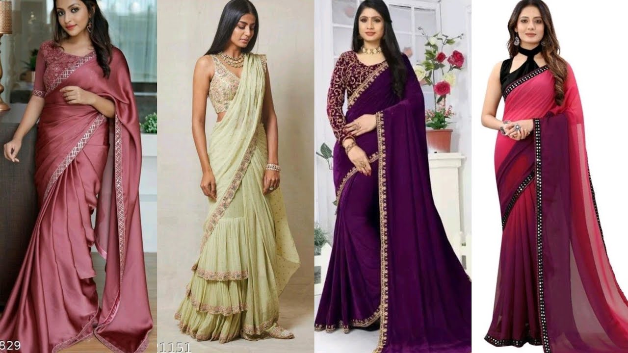 Plain saree With Border / Patli Border wali Saree ke design/ Party Wear border Saree design