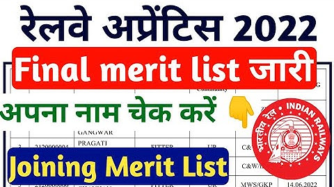 Railway Apprentice final merit list released, Railway Apprentice NER Gorakhpur Final Merit list r...