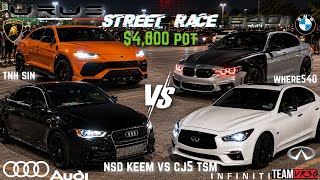 Street Racing Audi A3 vs Vr30 How The Popped hoods OMG ! q50 Lambo Urus vs 540 g80 M3 vs g82 M4