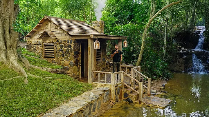 Building a Cozy Stone Bushcraft House for Solo Survival in the Woods