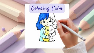 🎨 Relaxing Coloring Video  Cute Girl Hugging a Cat 🐱  Calm Coloring for Stress Relief screenshot 1