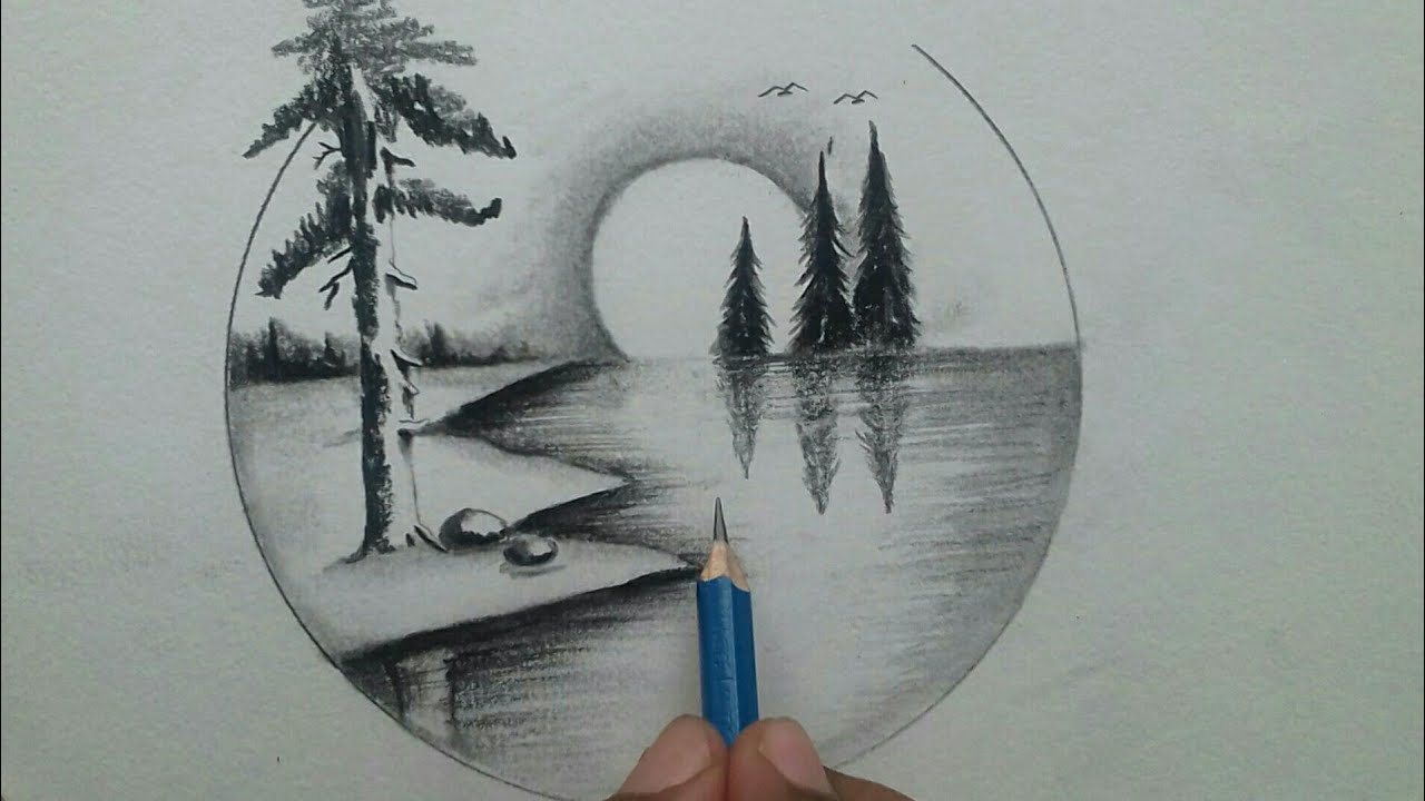 Beautiful and easy scenery drawing step by step with pencil  cool drawings   YouTube