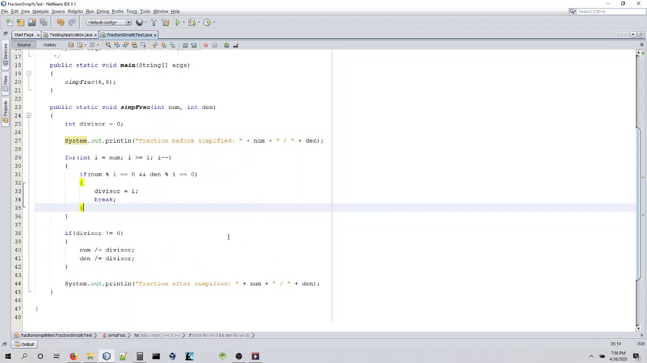 java fractions assignment