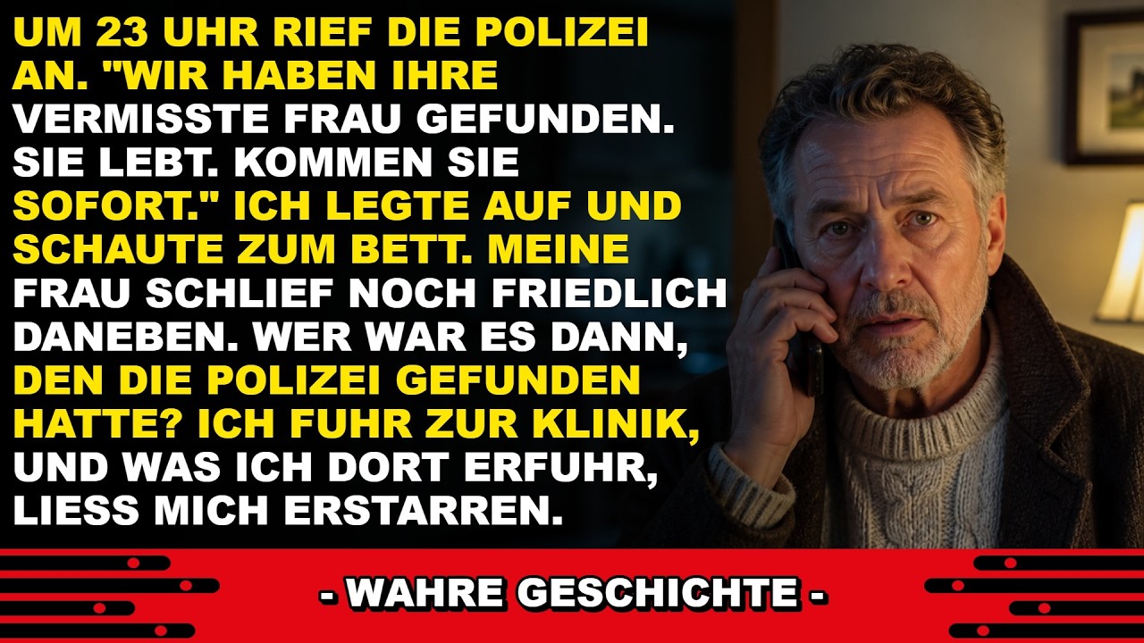 Um 22:47 Uhr klingelte das Telefon. „Herr Hartmann, wir haben Ihre vermisste Frau gefunden. Sie lebt.“ Ich starrte auf das Bett neben mir, in dem die Frau schlief, die ich seit acht Monaten meine...