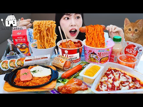 ASMR MUKBANG| 편의점 직접 만든 불닭 떡볶이 양념치킨 김밥 디저트 먹방 & 레시피 FRIED CHICKEN AND Tteokbokki EATING