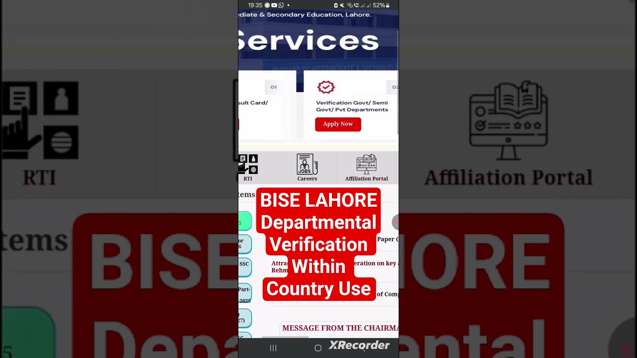 bise lahore departmental verification process within country use