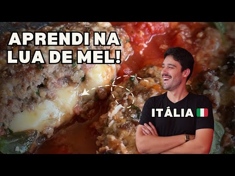The real ITALIAN STUFFED MEAT MEATBALL made on the barbecue