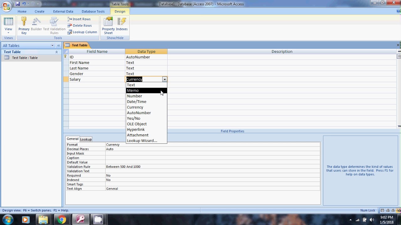 Microsoft Access Part 2 (Making tables with validation rules) - YouTube