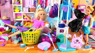 Barbie Doll Big Closet Clean Up and Organizing Routine ! Kids Pretend Play Video