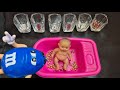 3 Minutes Satisfying with ASMR Mixing Candy &amp; Funny Make Up in Three Bathtubs with M&amp;M's Slime #9