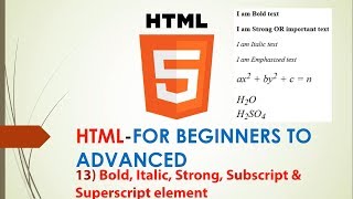 Html for Beginners 13 Bold,Italic,Strong,Subscript And Superscript element